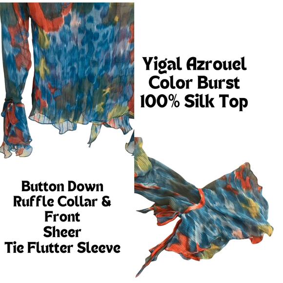 Yigal Azrouel 100% Silk, Sheer Color Splash Blouse - Picture 7 of 7